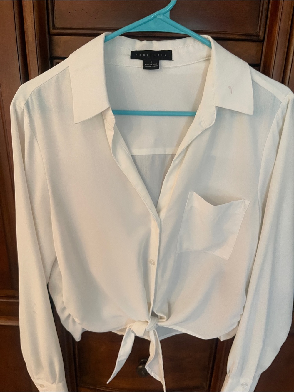 Sanctuary Ivory Tie-Front Button Down Shirt